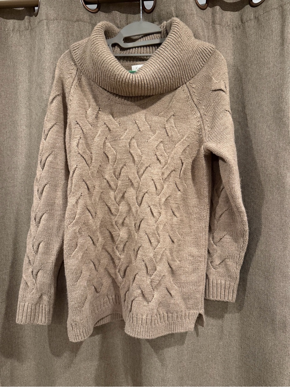 Calvin Klein Cozy Cable Knit Cowl Neck Sweater - Taupe